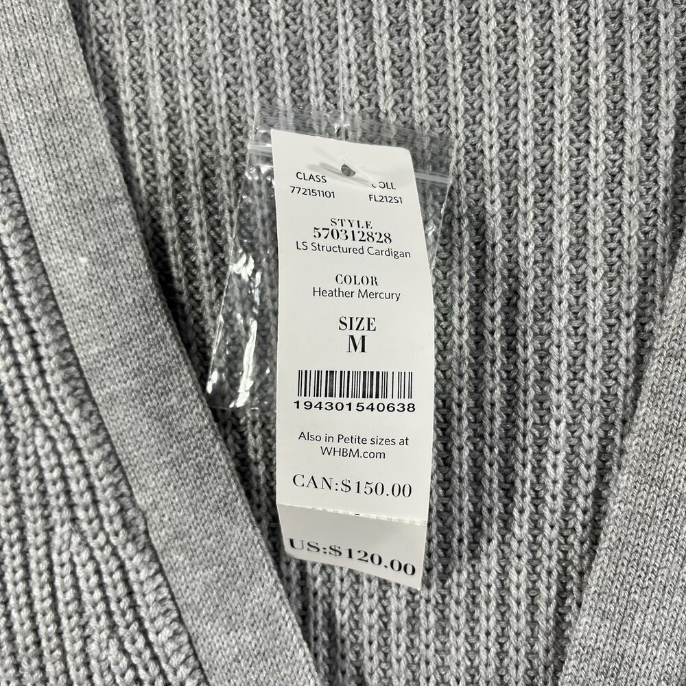White House Black Market Structured Cardigan M Heather Mercury Grey Ribbed NWT - Picture 2 of 10